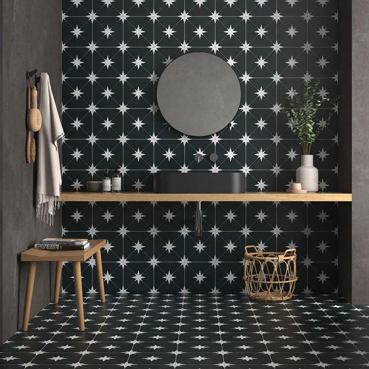 Starlight Black and White Encaustic Porcelain Tile | Tile Club