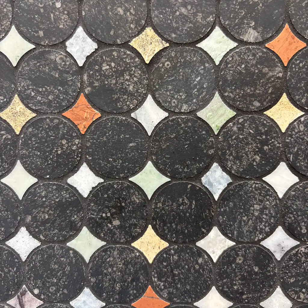 Black and White Starry Night Penny Round Marble Mosaic Tile | Tile Club