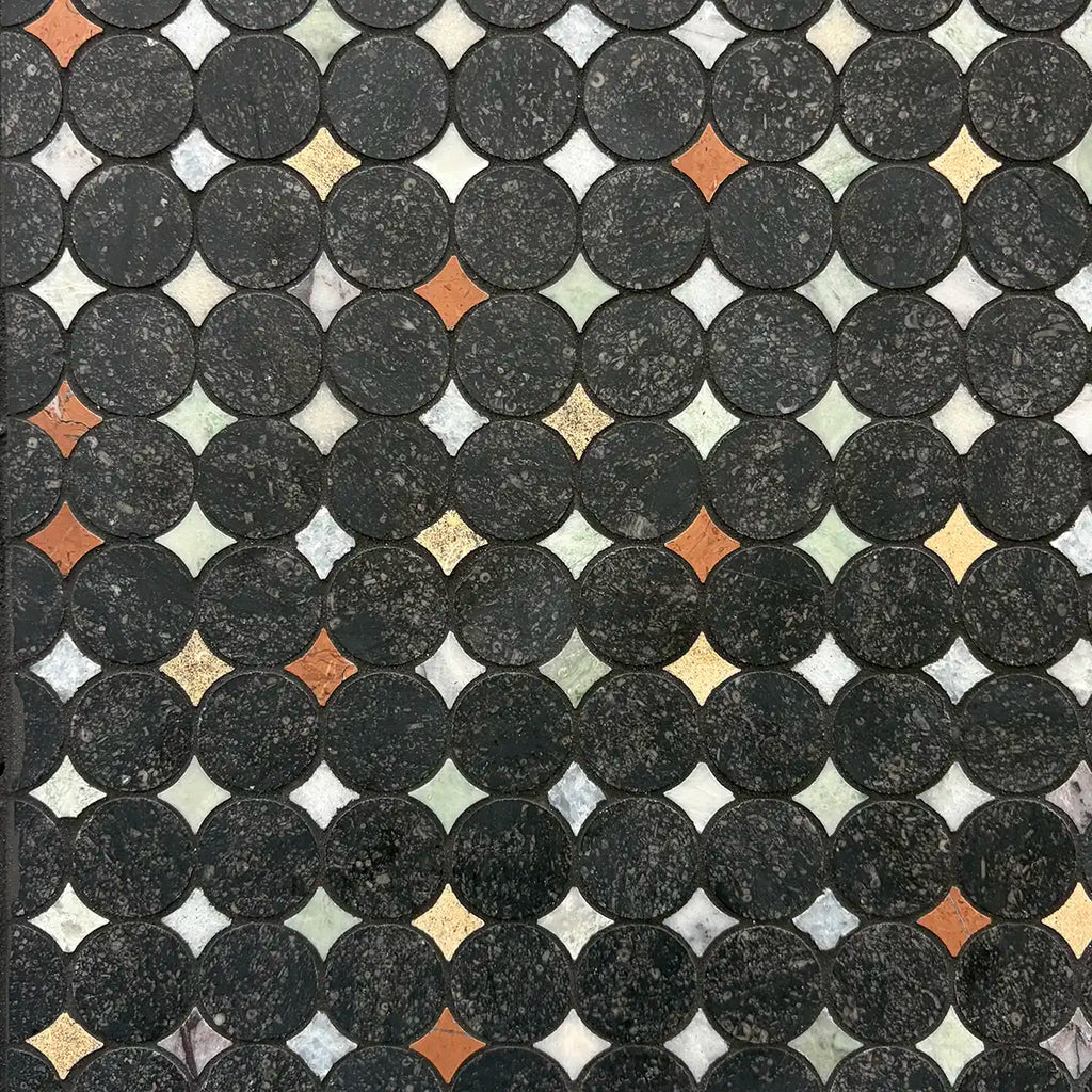 Black and White Starry Night Penny Round Marble Mosaic Tile | Tile Club