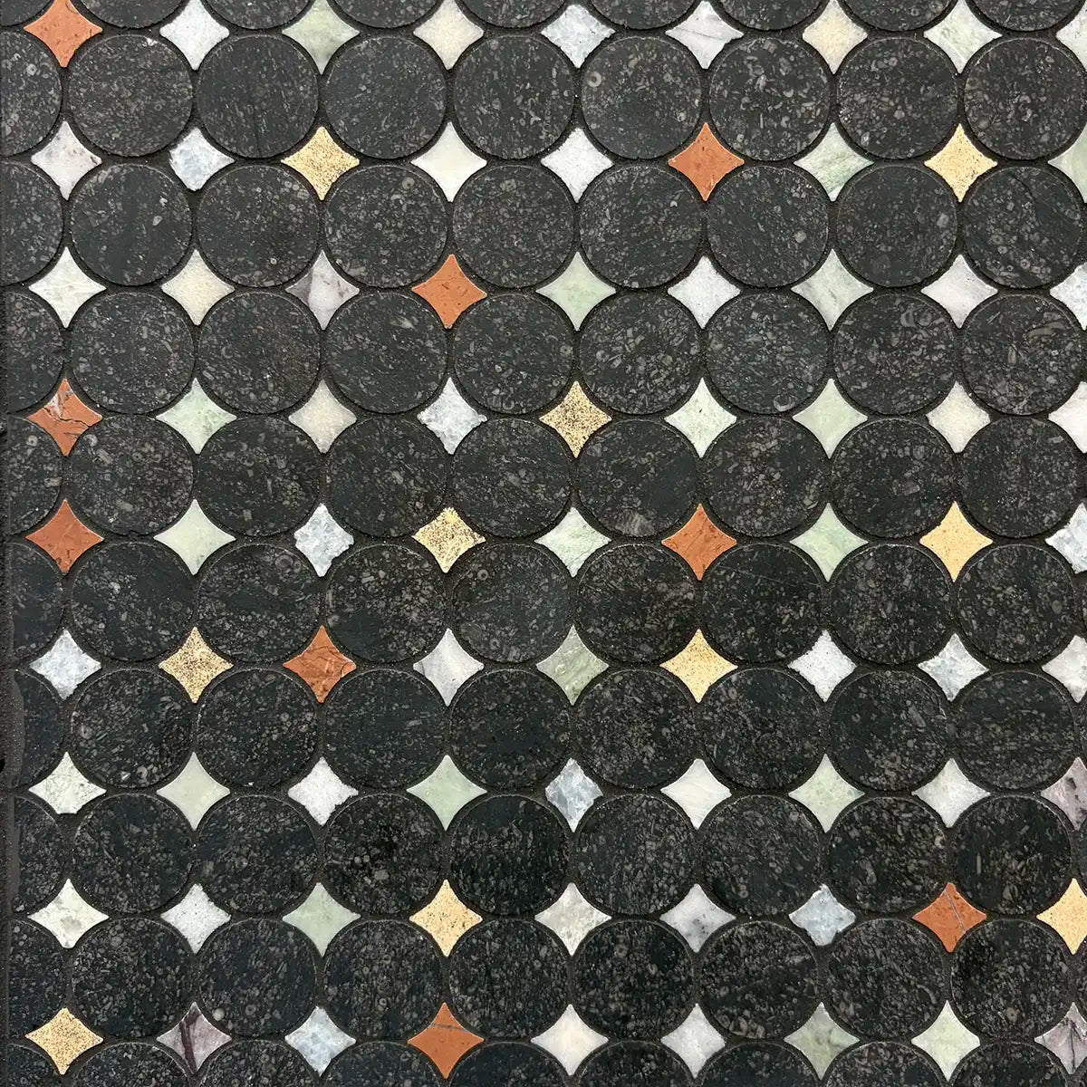 Black and White Starry Night Penny Round Marble Mosaic Tile | Tile Club
