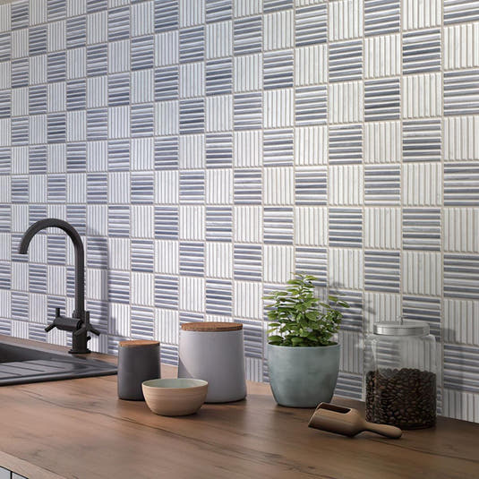 Kitchen with Sticks Carrara & Bardiglio Marble Mosaic Tile Backsplash