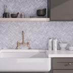 Marble chevron tile kitchen backsplash