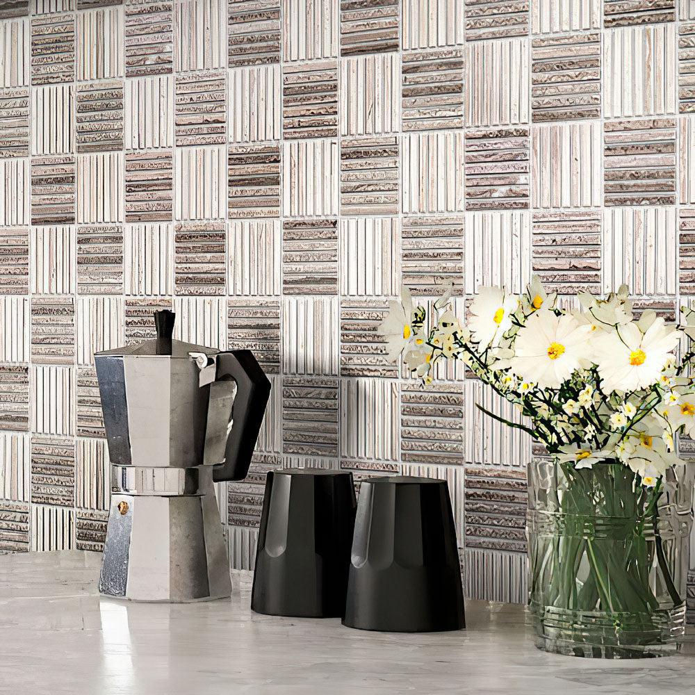 Kitchen Wall with Sticks Wooden Beige Marble Mosaic