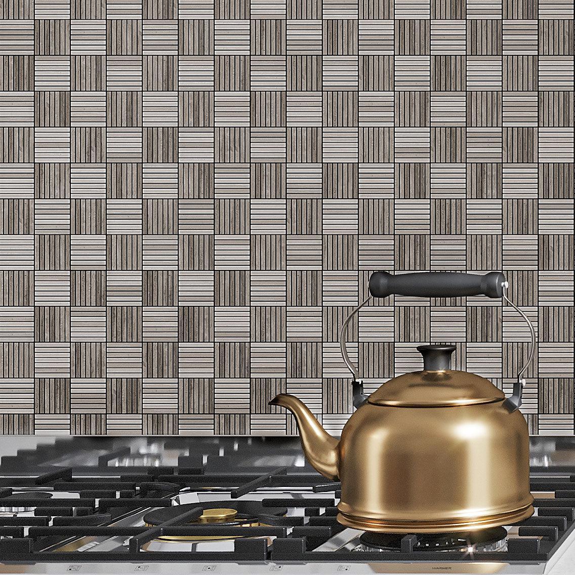  Kitchen with Sticks Wooden Beige Marble Mosaic Tile  Wall 