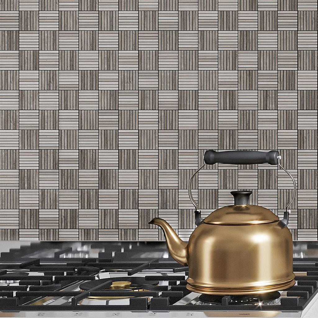  Kitchen with Sticks Wooden Beige Marble Mosaic Tile  Wall 