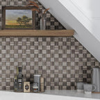 Kitchen with Sticks Wooden Beige Marble Mosaic Tile Backsplash