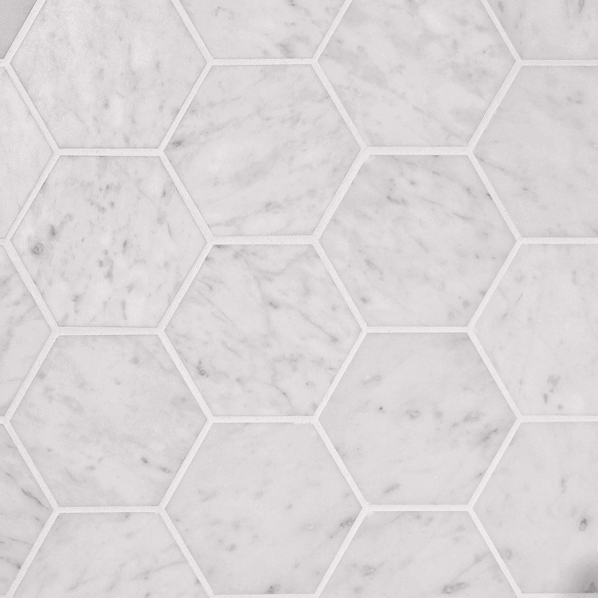 4 Inch White Carrara Hexagon Honed Marble Mosaic Tile