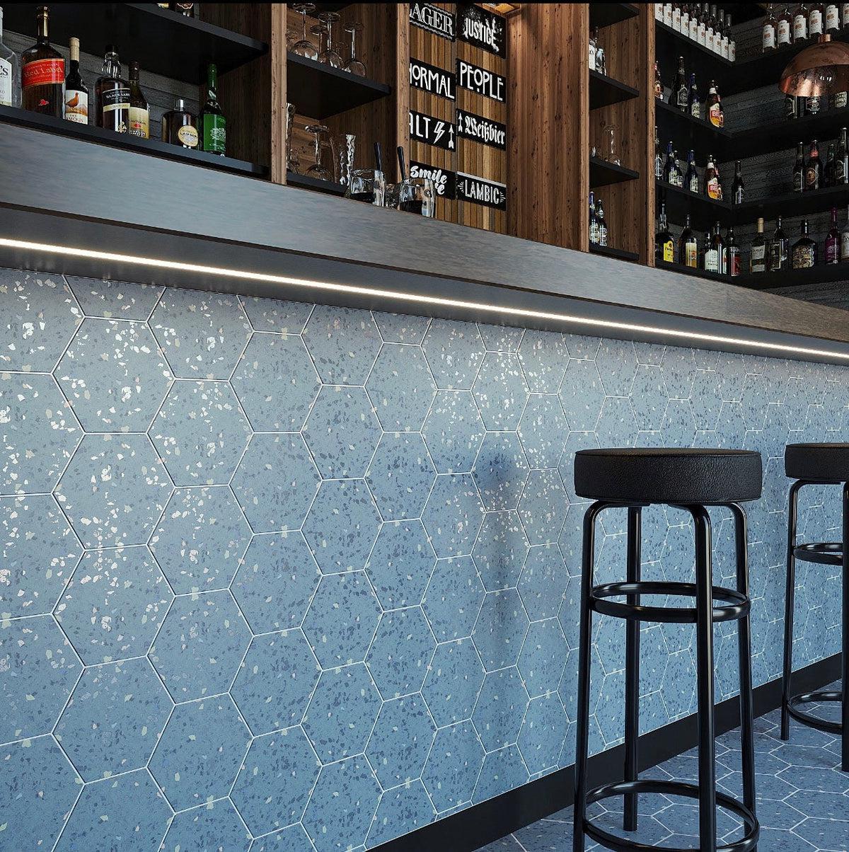 Stormy Sky Terrazzo Hex Porcelain Tile | Tile Club