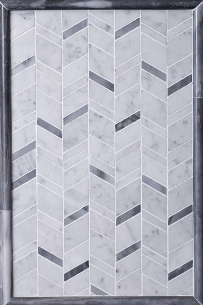 Striped Herringbone Carrara & Bardiglio Marble Mosaic Tile | Tile Club