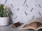 Striped Herringbone Carrara & Bardiglio Marble Mosaic Tile | Tile Club
