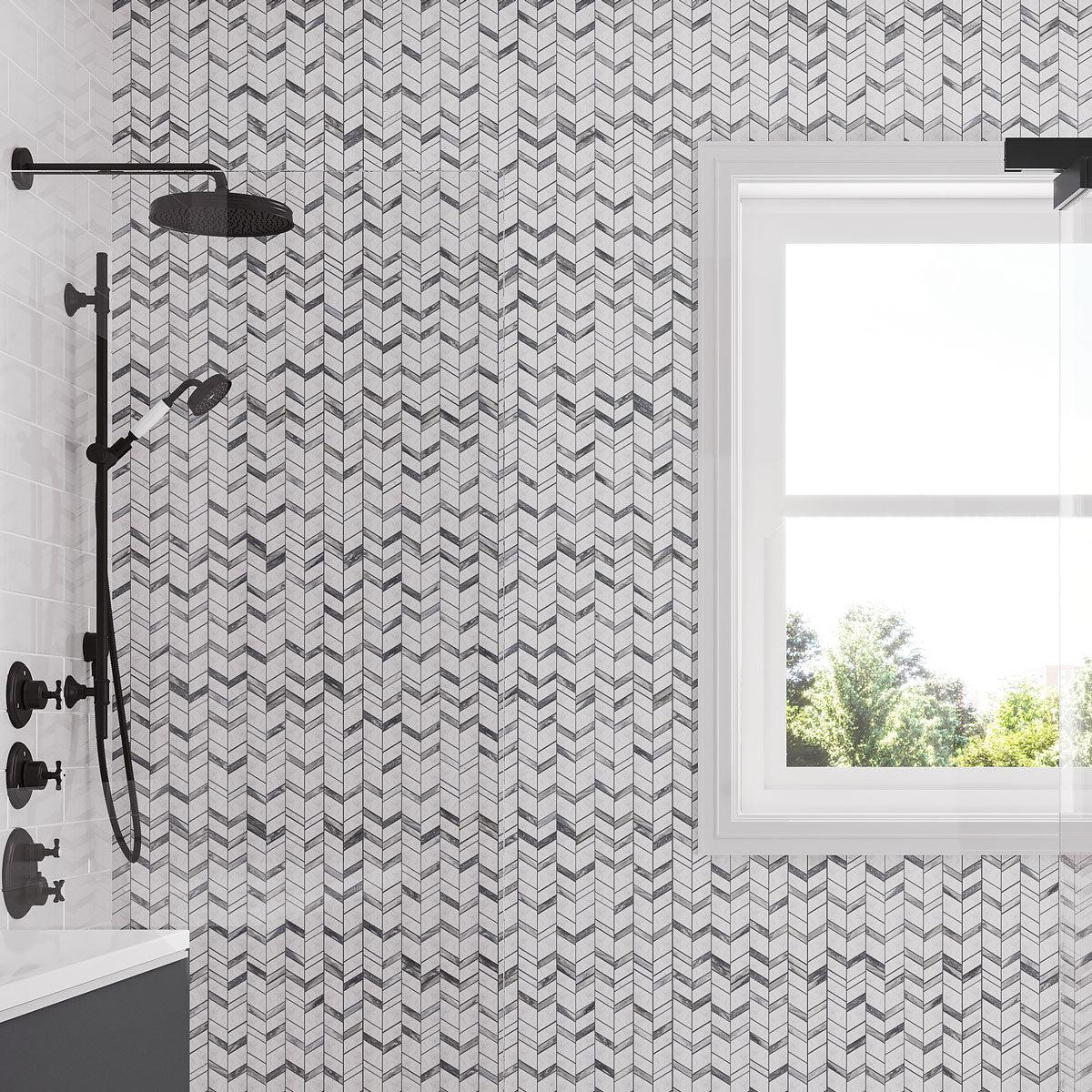 Marble chevron shower wall tile
