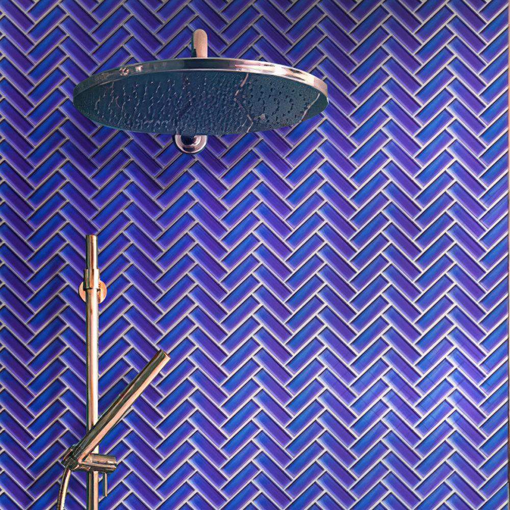 Cobalt Blue Herringbone Glass Tile
