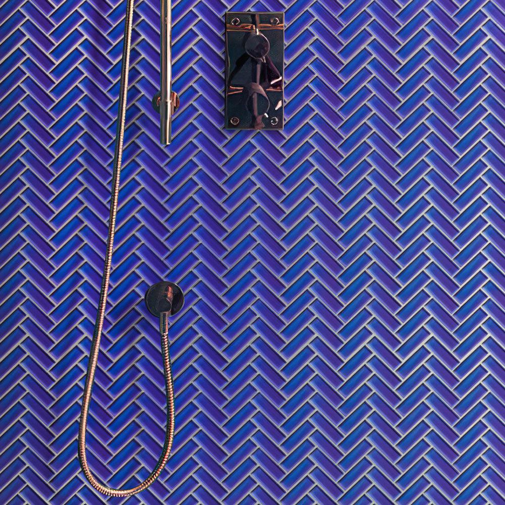 Cobalt Blue Herringbone Glass Tile | Tile Club