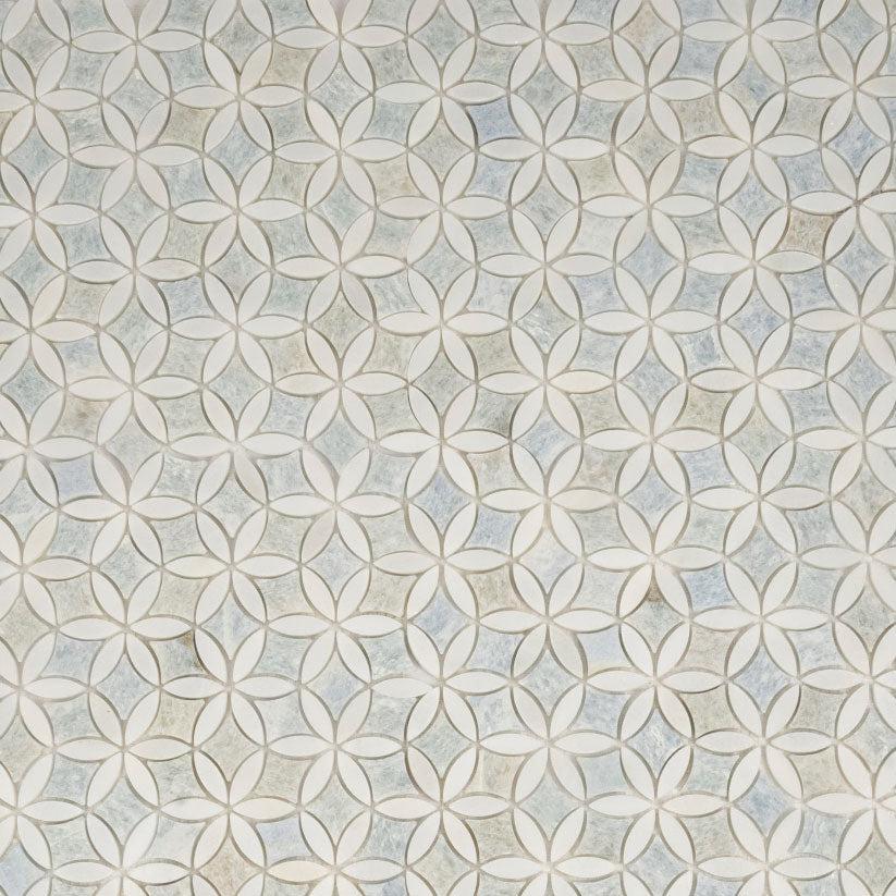 Roman Flower Blue Celeste Marble Mosaic Tile - AS IS