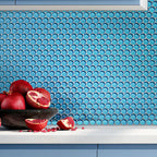 Sea Blue Penny Round Glass Tile | Tile Club