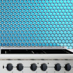 Sea Blue Penny Round Glass Tile | Tile Club
