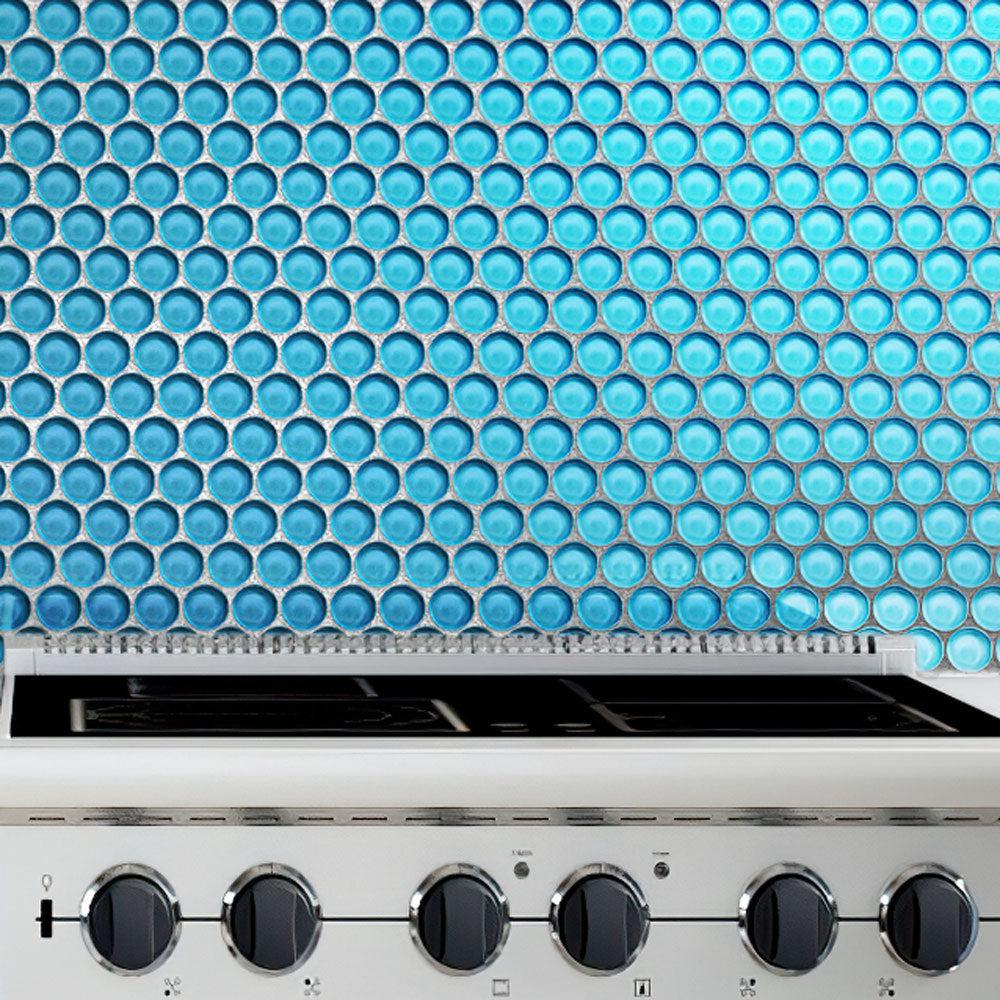 Sea Blue Penny Round Glass Tile | Tile Club