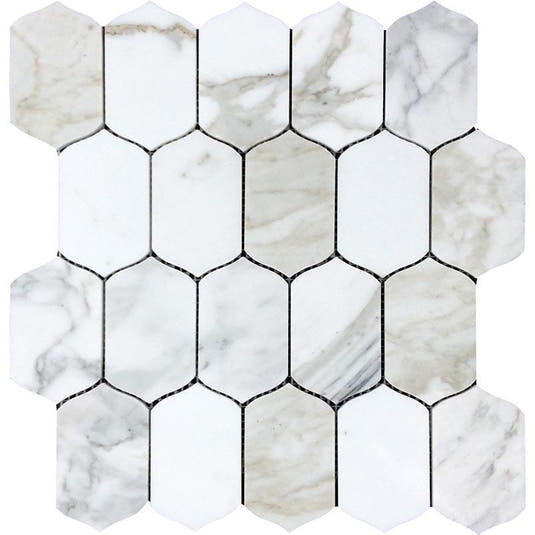 TCTS-01 White, Gray Calacatta Gold Mosaic Tile | Tile Club | Grand Background Tile