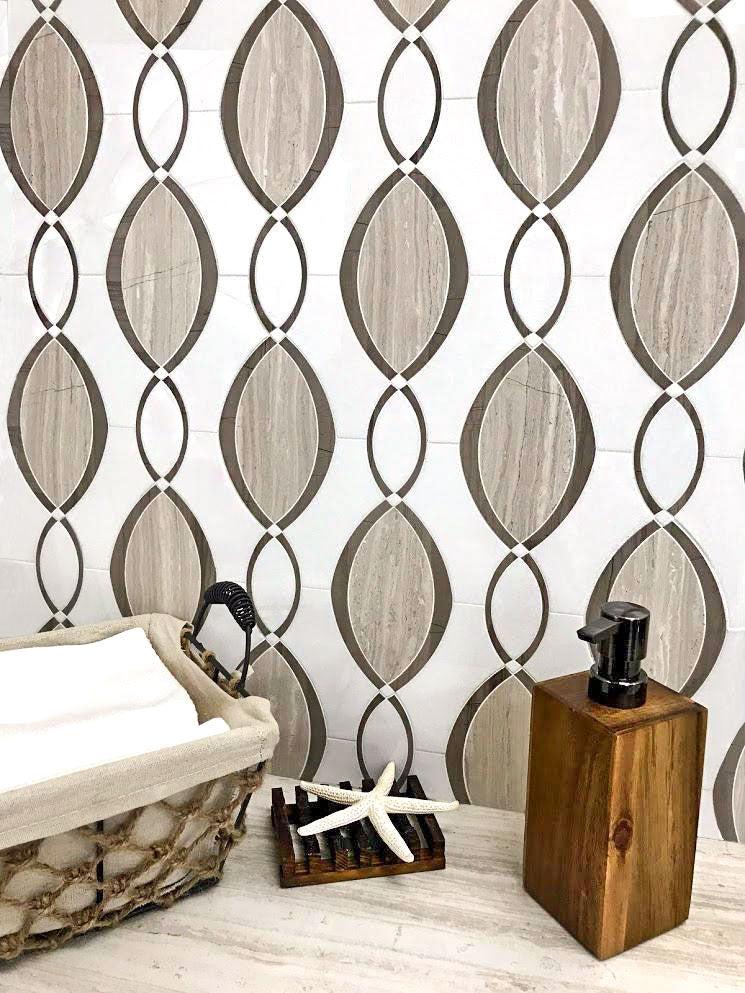 9" x 9.9" Wooden Beige Teardrop Mosaic Tile | Tile Club