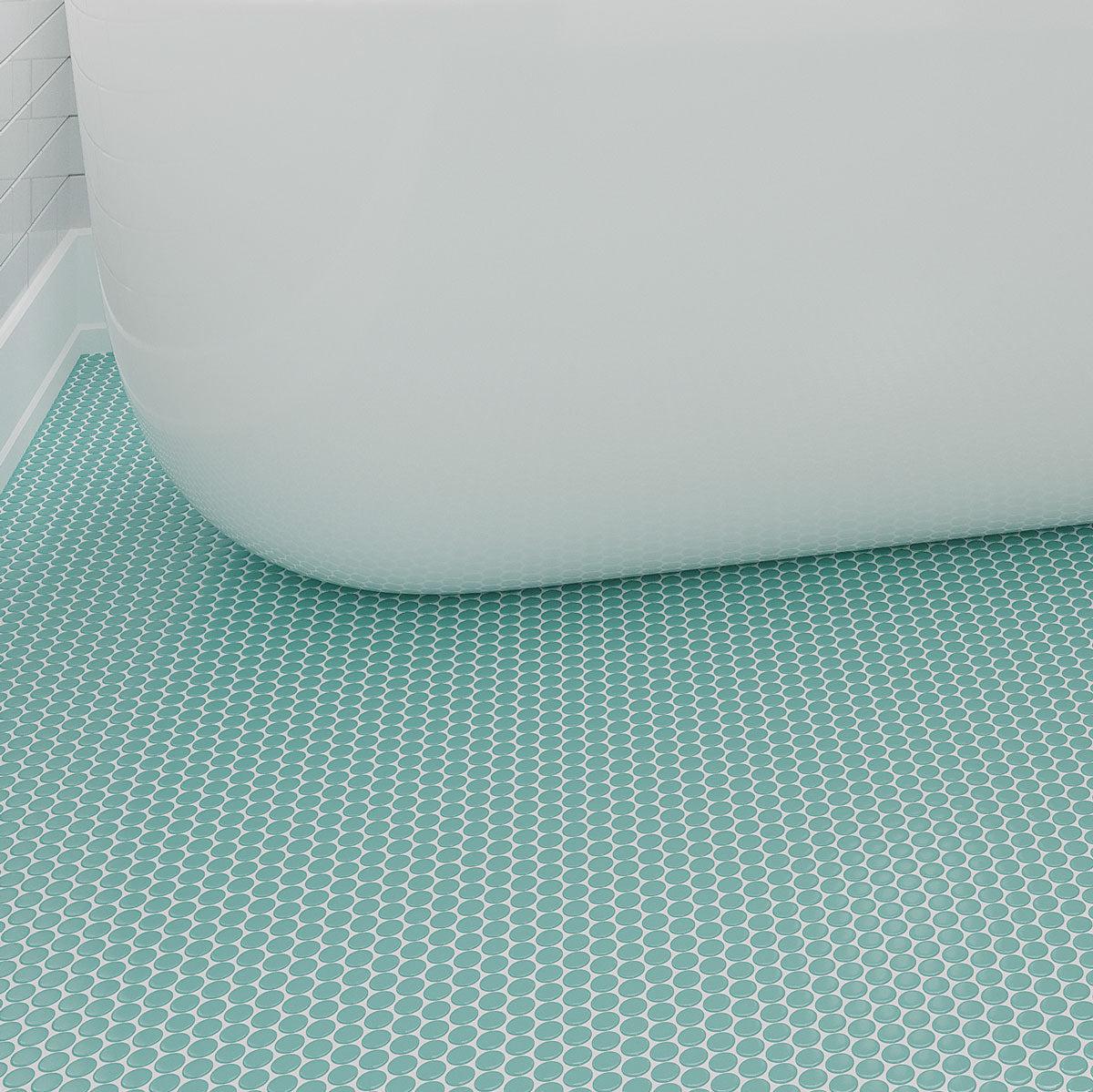Teal Buttons Porcelain Penny Round Tile