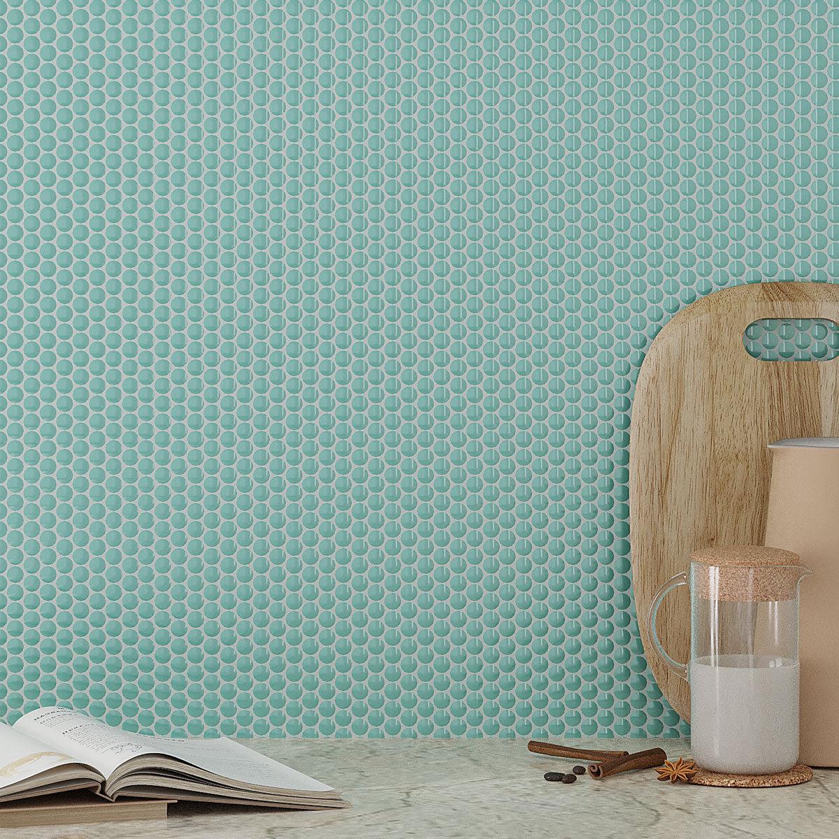 Button Ceramic Tile Teal Buttons Porcelain Penny Round Tile | Colorful Shower, Pool Tiles ...