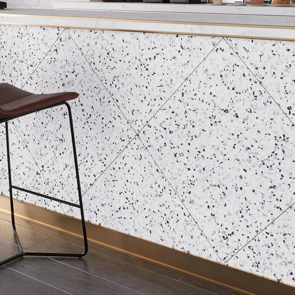 White and Black Terrazzo Square Porcelain Tile Commercial Design