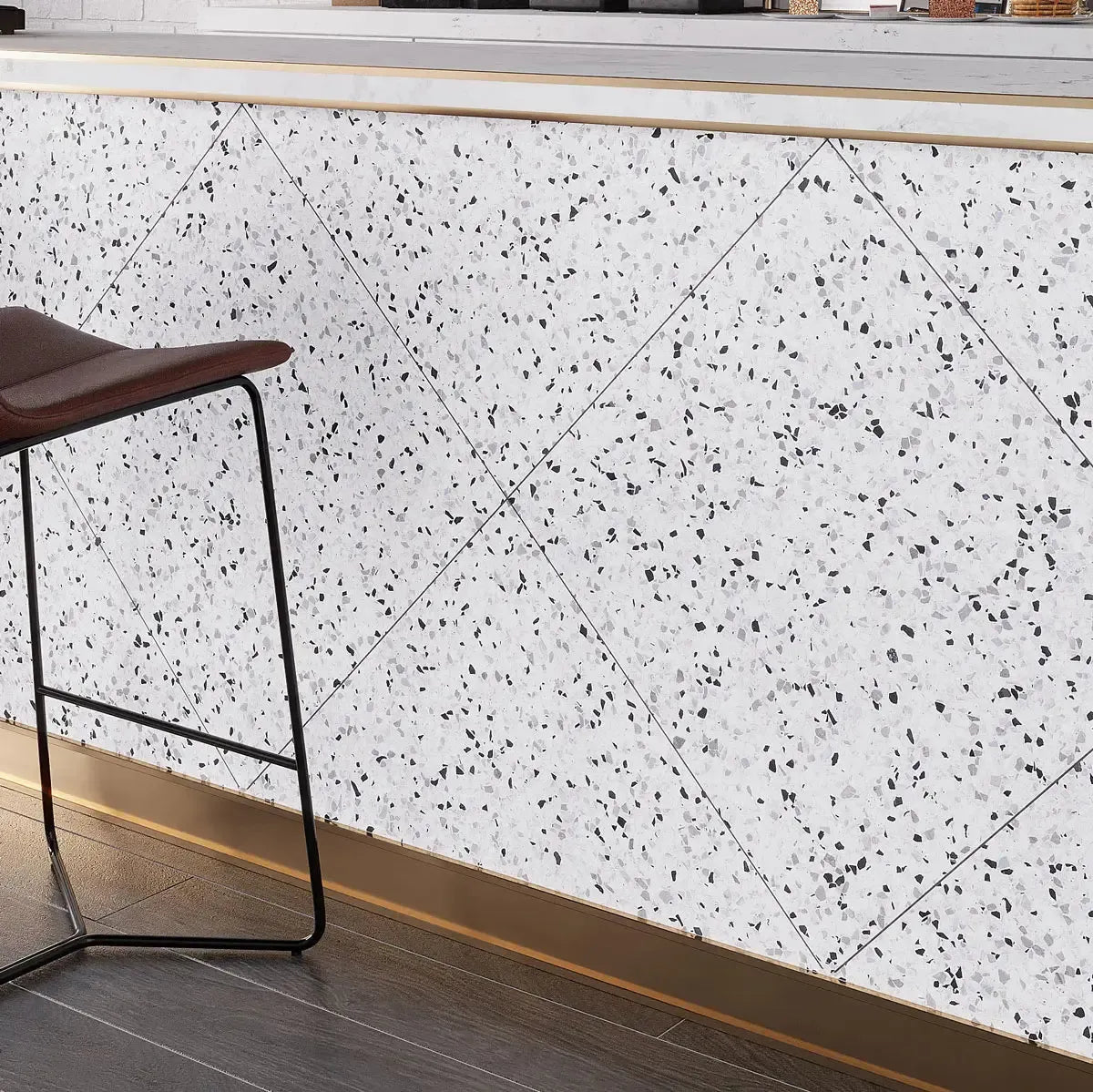 White and Black Terrazzo Square Porcelain Tile Commercial Design