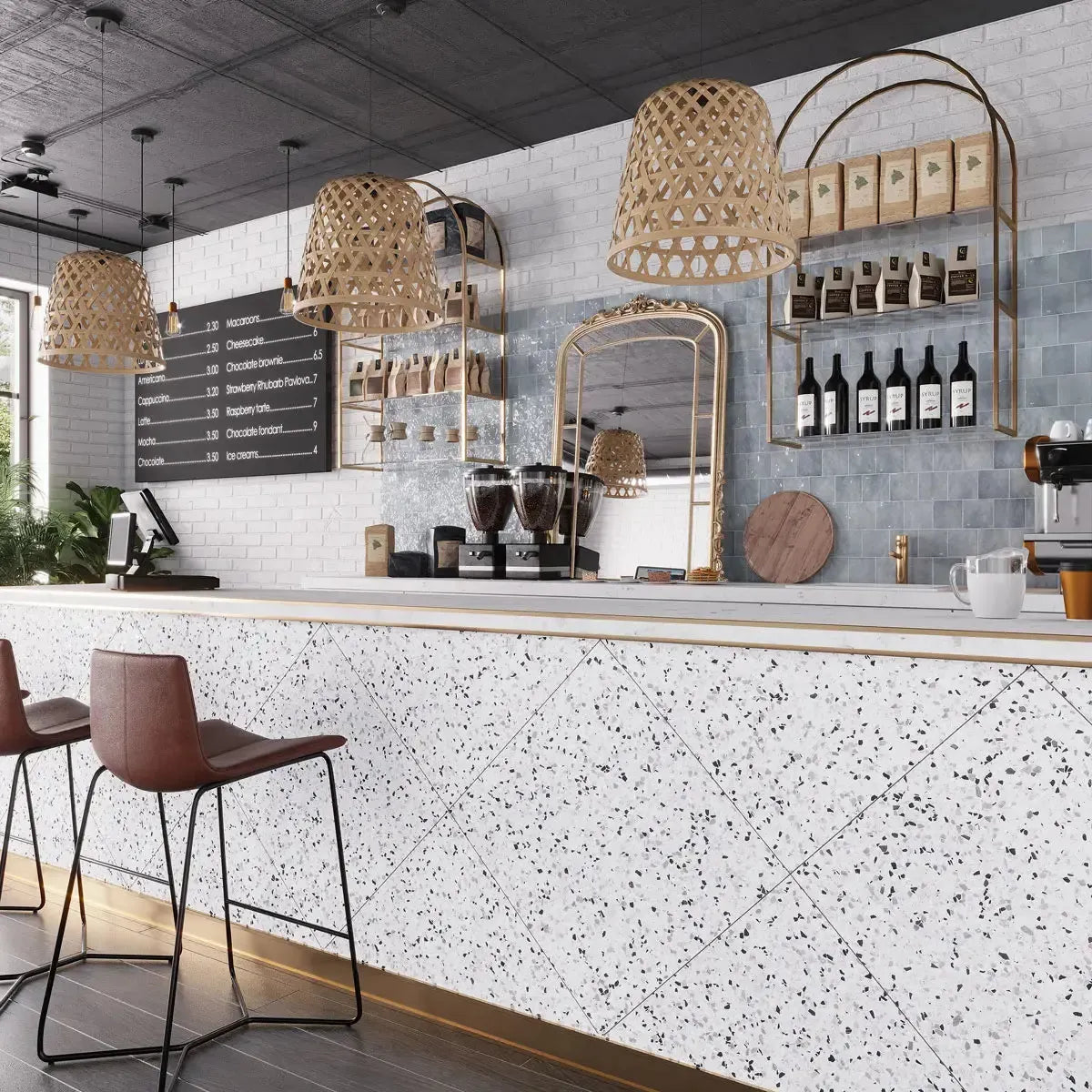 White and Black Terrazzo Square Porcelain Tile | Tile Club