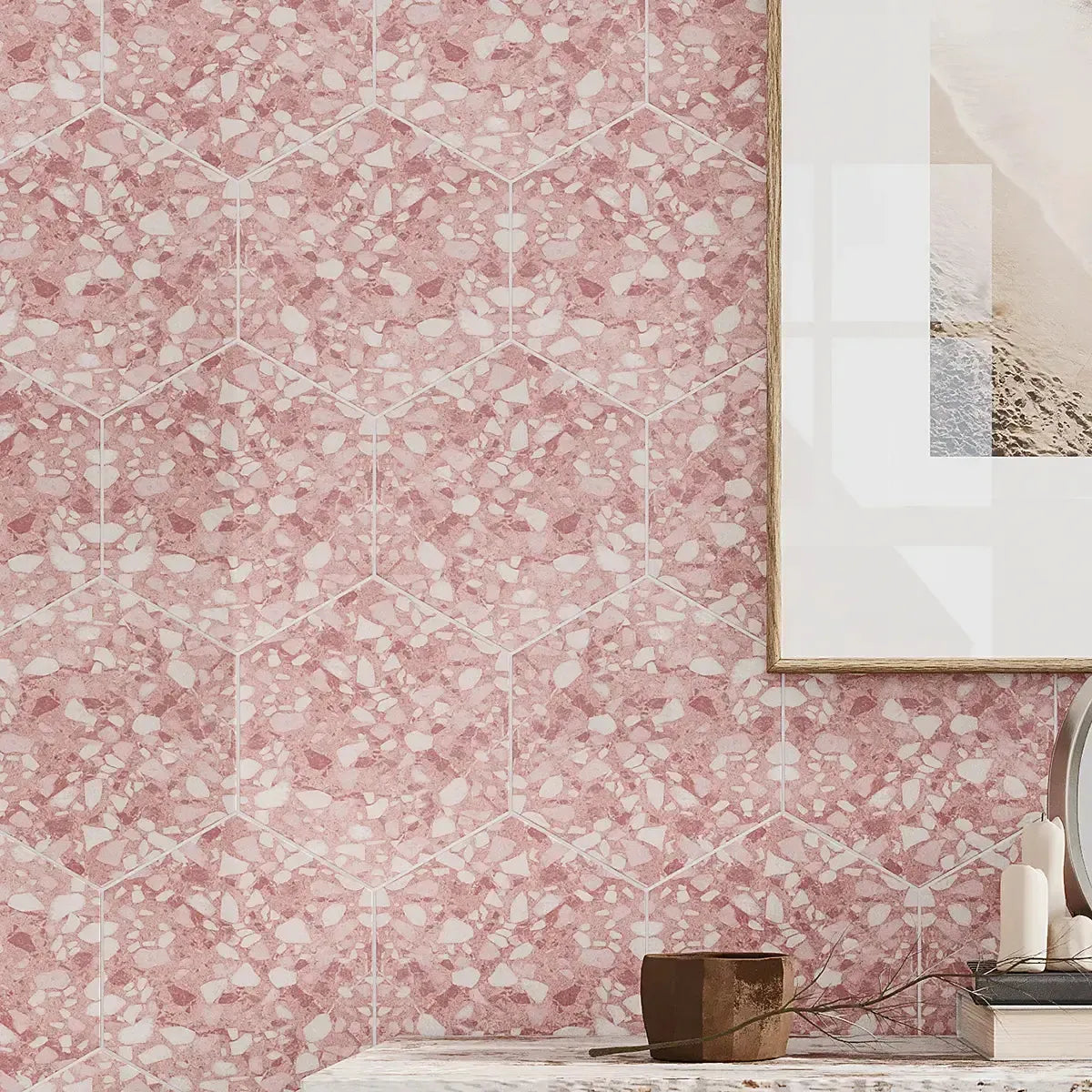 Desert Rose Terrazzo Hex Porcelain Tile | Tile Club