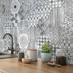 Tex Grey Hexagon Pattern Natural Kitchen Backsplash