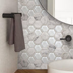Textured Carrara And Glass Hexagon Mosaic Tile | Tile Club