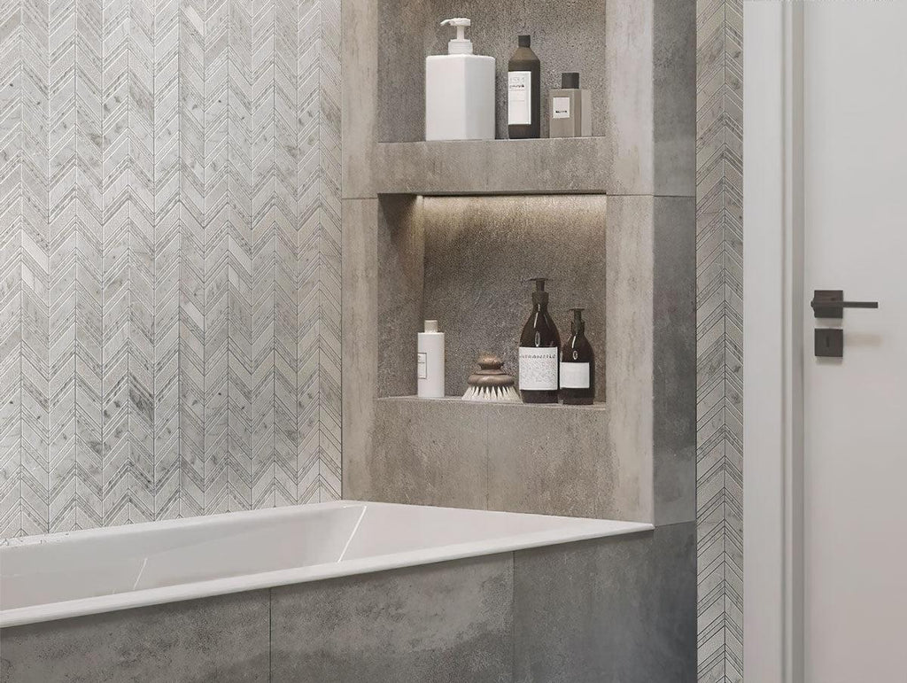 Carrara marble chevron tile
