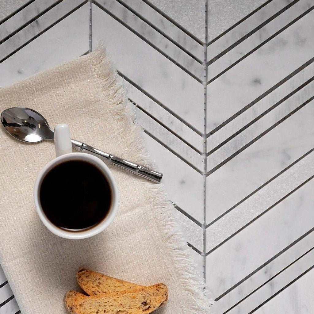 Textured Carrara Chevron Marble Mosaic Tile