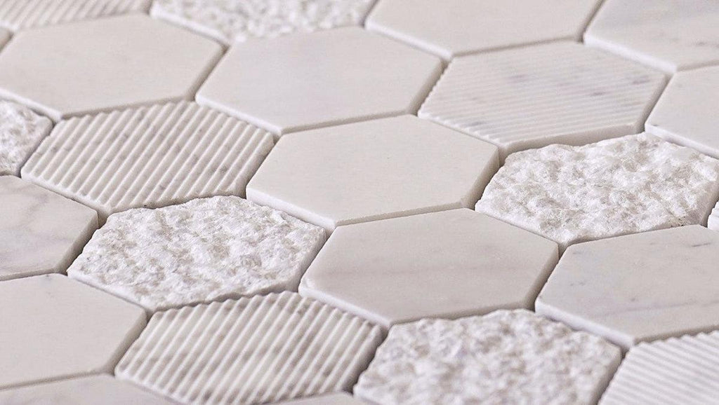 Textured Carrara Honeycomb Hexagon Marble Mosaic Tile