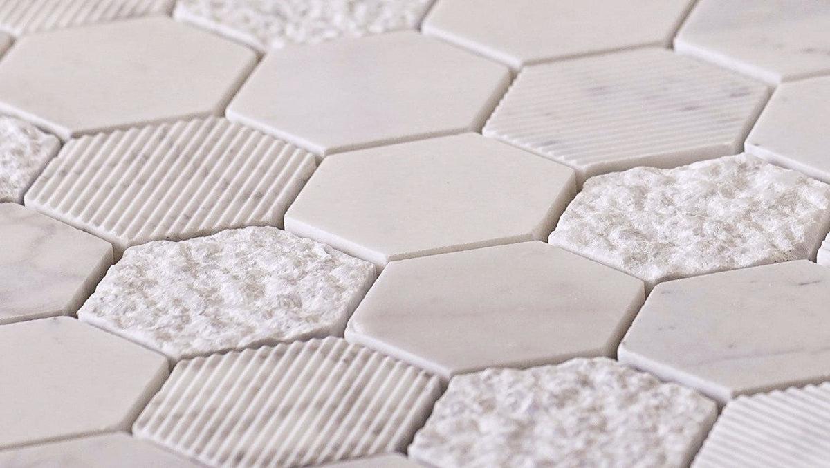 Textured Carrara Honeycomb Hexagon Marble Mosaic Tile