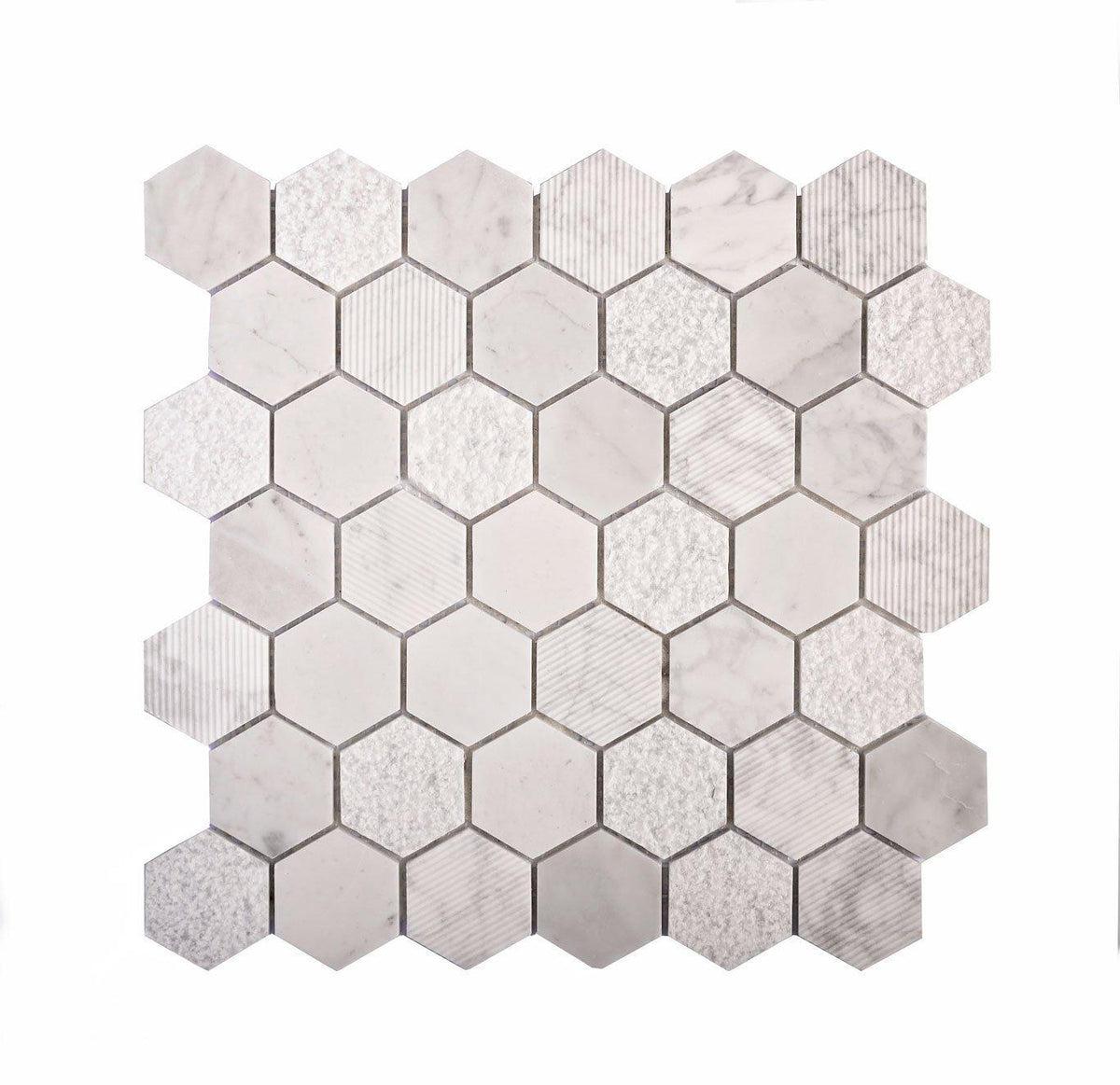 Textured Carrara Honeycomb Hexagon Marble Mosaic Tile Sample