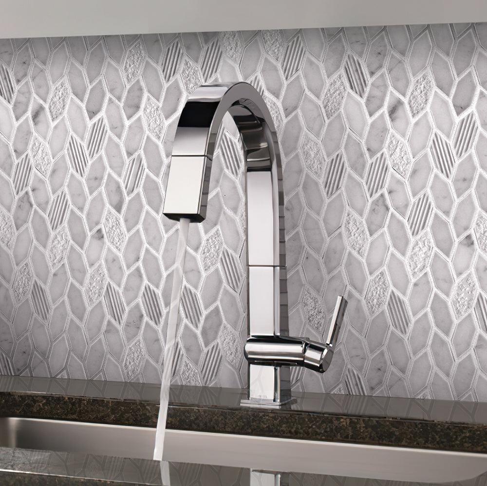 Textured Carrara Leaf Marble Mosaic Tile | Tile Club