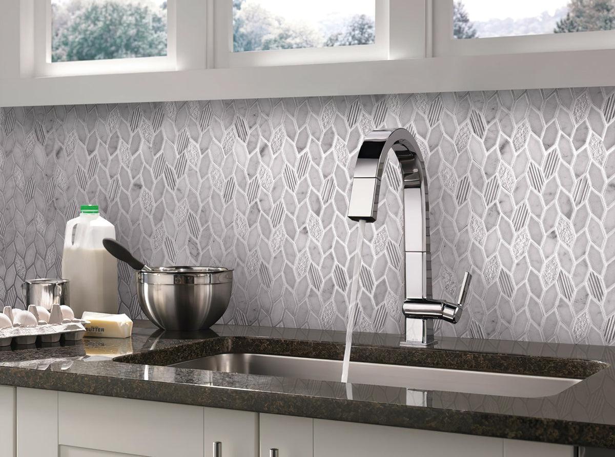 Textured Carrara Leaf Marble Mosaic Tile kitchen backsplash