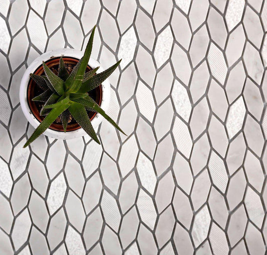 Textured Carrara Leaf Marble Mosaic Tile