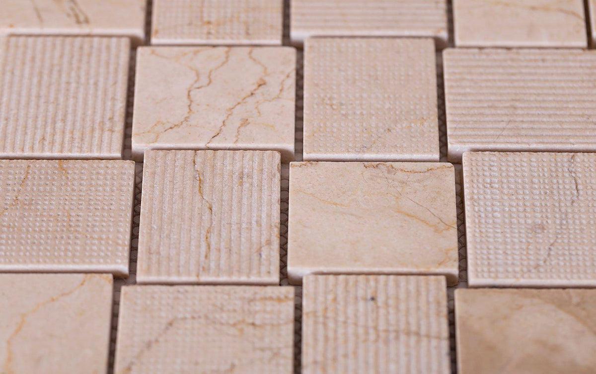 Textured Crema Marfil Brick Marble Mosaic Tile | Tile Club