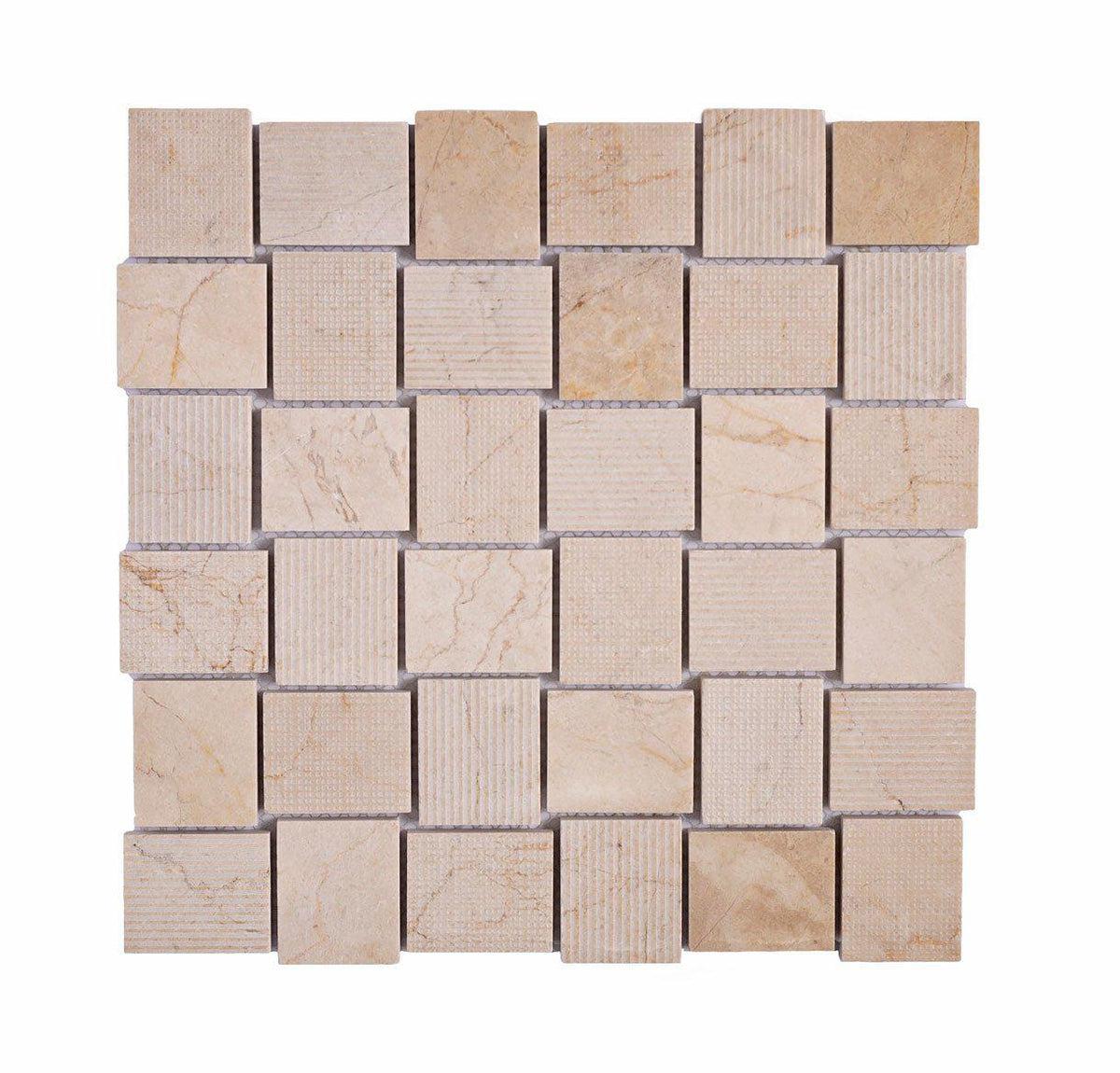 Textured Crema Marfil Brick Marble Mosaic Tile Sample