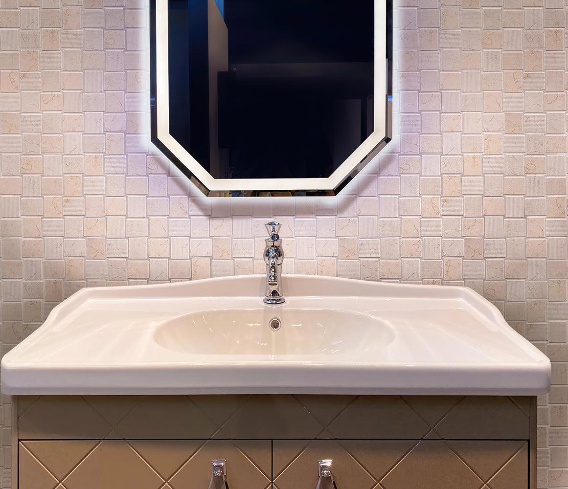 Textured Crema Marfil Brick Marble Mosaic Tile bathroom backsplash
