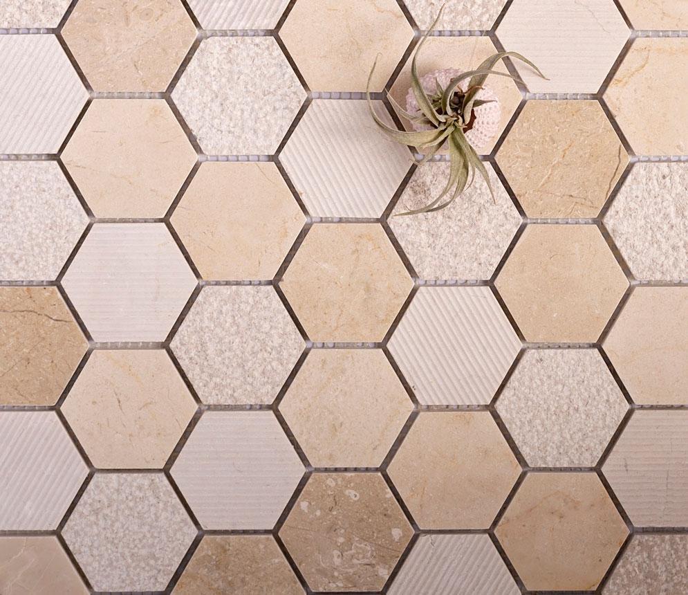 Beige textured hexagon tile for Kitchen|honeycomb marble tile
