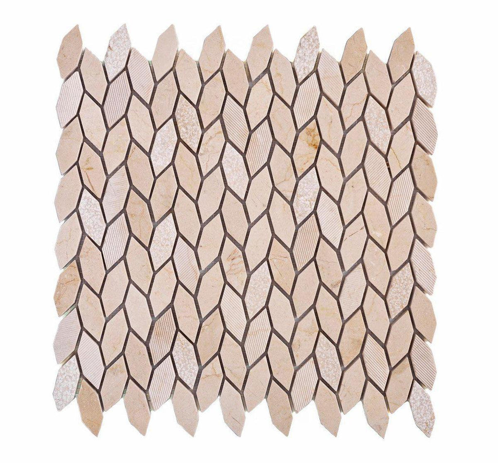 Textured Crema Marfil Leaf Marble Mosaic Tile