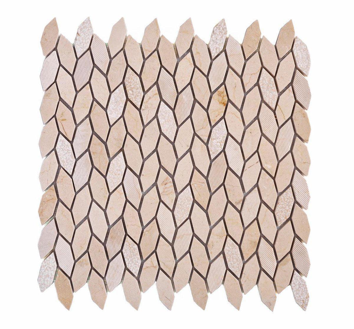 Textured Crema Marfil Leaf Marble Mosaic Tile