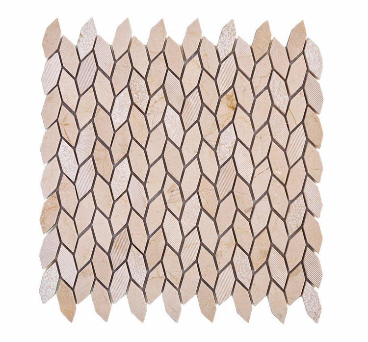 Textured Crema Marfil Leaf Marble Mosaic Tile