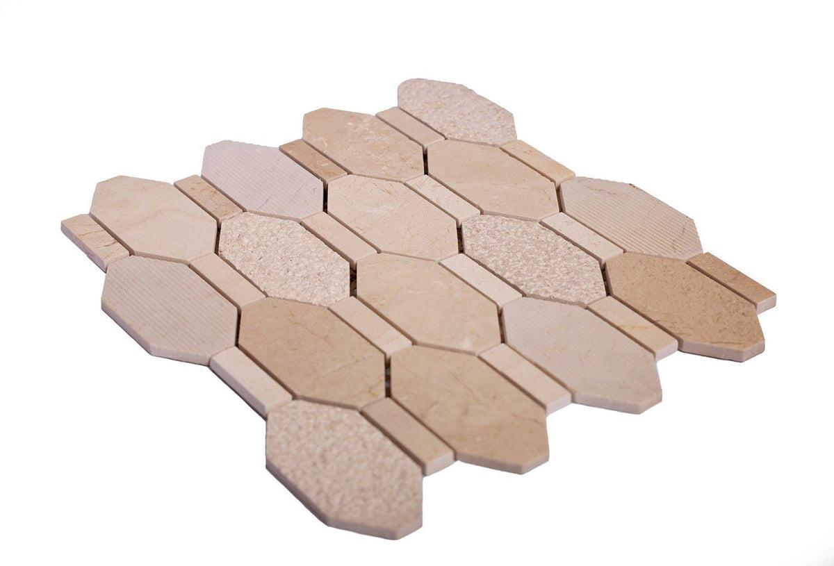 Textured Elongated Crema Marfil Hexagon Marble Mosaic Tile Position: 3