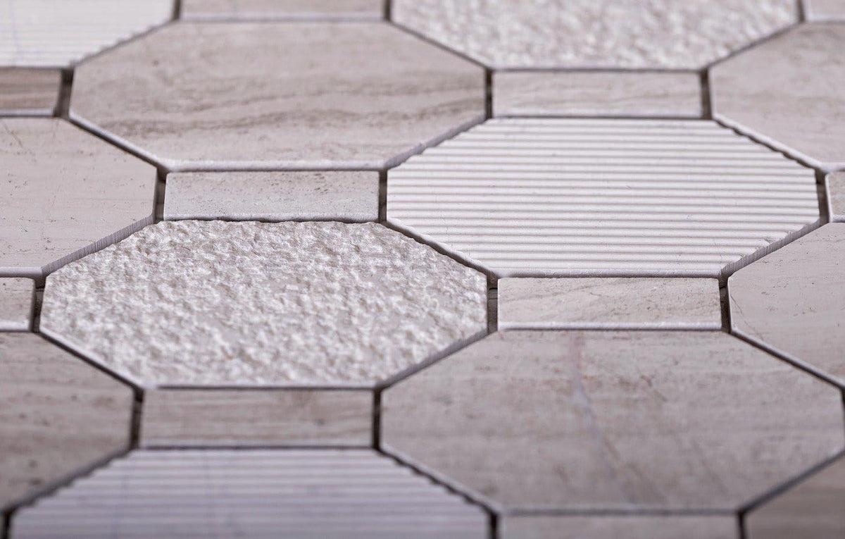 Textured Elongated Wooden Beige Hexagon Marble Mosaic Tile | Tile Club