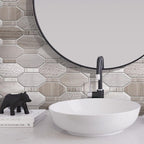Textured Elongated Wooden Beige Hexagon Marble Mosaic Tile | Tile Club