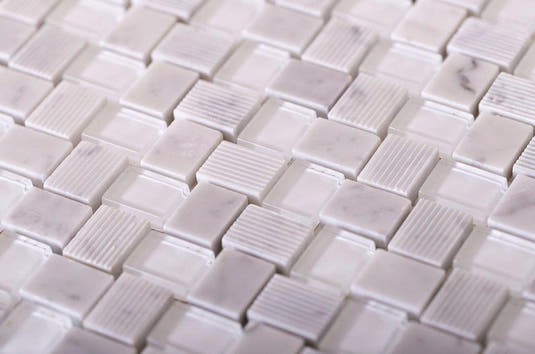 Textured Mini Brick Carrara And Glass Mosaic Tile | Tile Club
